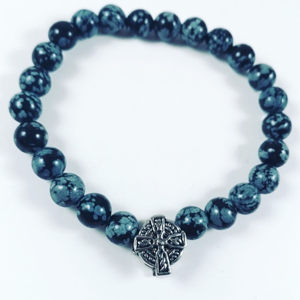 π΄SALE obsidian gemstones celtic cross bracelet - Picture 4 of 8